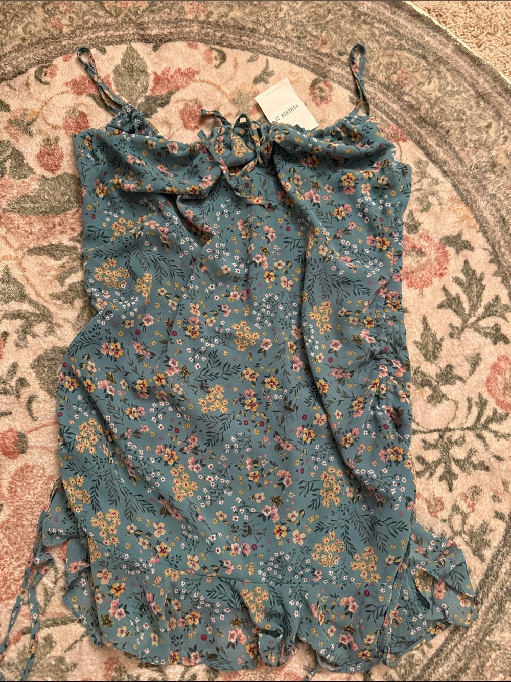 Forever 21 Floral Tie-Front Dress in Teal